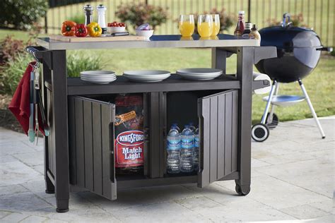 portable outdoor table with storage cabinet stainless steel top|keter unity outdoor table cabinet.